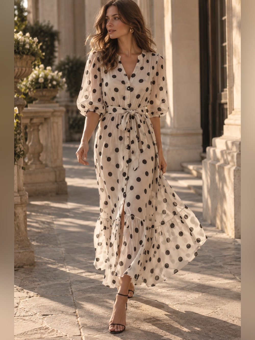 Bailey/44 Polka Dot Button Front Maxi Dress Size L NWOT